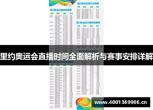 里约奥运会直播时间全面解析与赛事安排详解